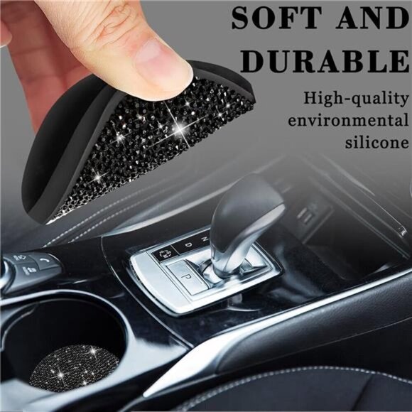 Car Coasters Black Rhinestone Bling Cup Holder (2 Pack) Vehicle Truck Gift - Picture 3 of 7